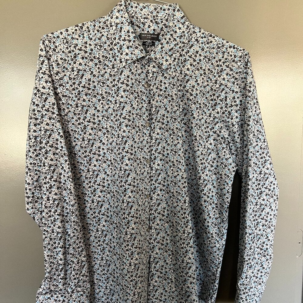 Van Heusen Flex- Blue/Floral Patterned- Dress Shirt- Slim Fit